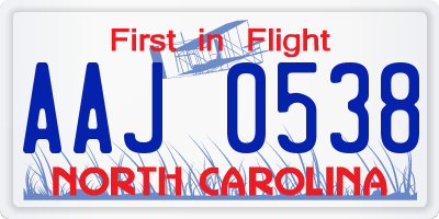 NC license plate AAJ0538