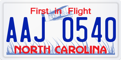 NC license plate AAJ0540