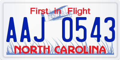 NC license plate AAJ0543