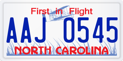 NC license plate AAJ0545