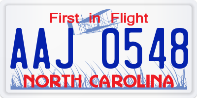 NC license plate AAJ0548