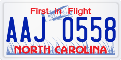 NC license plate AAJ0558