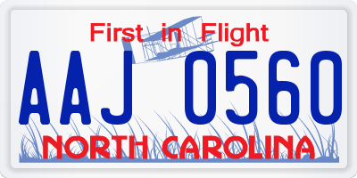 NC license plate AAJ0560