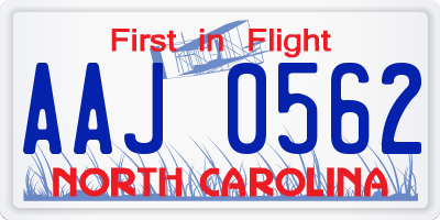 NC license plate AAJ0562