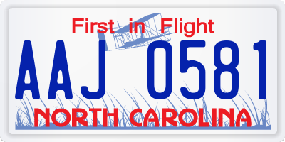 NC license plate AAJ0581