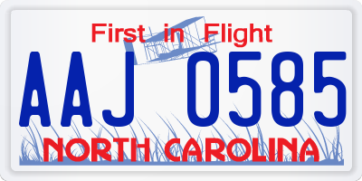 NC license plate AAJ0585