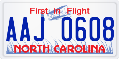 NC license plate AAJ0608
