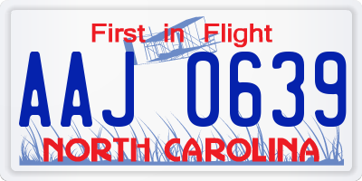 NC license plate AAJ0639