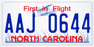 NC license plate AAJ0644
