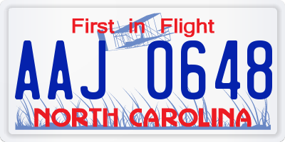 NC license plate AAJ0648