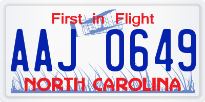 NC license plate AAJ0649