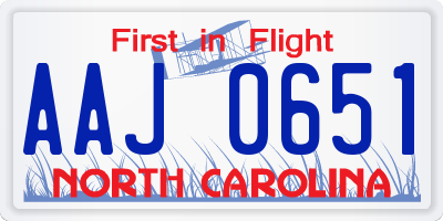 NC license plate AAJ0651