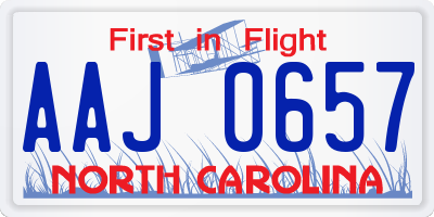 NC license plate AAJ0657