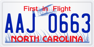 NC license plate AAJ0663