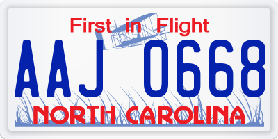NC license plate AAJ0668