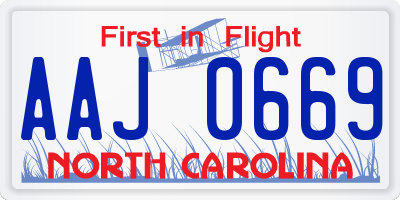 NC license plate AAJ0669
