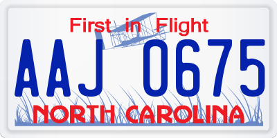 NC license plate AAJ0675