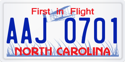 NC license plate AAJ0701