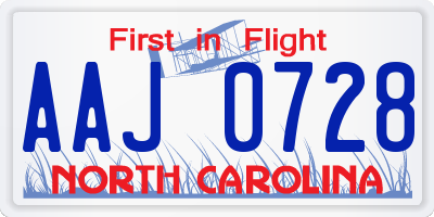 NC license plate AAJ0728