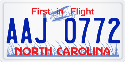 NC license plate AAJ0772