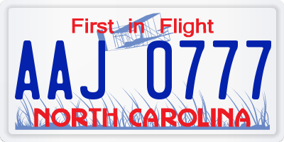 NC license plate AAJ0777