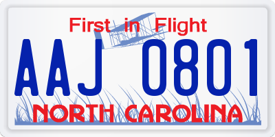 NC license plate AAJ0801