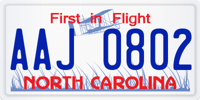 NC license plate AAJ0802