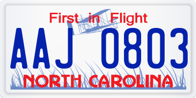 NC license plate AAJ0803