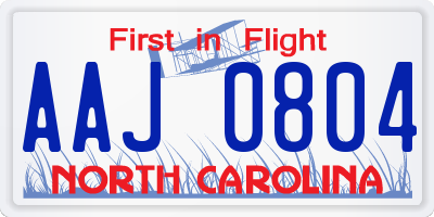 NC license plate AAJ0804