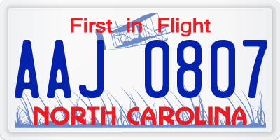 NC license plate AAJ0807