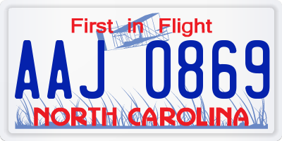 NC license plate AAJ0869