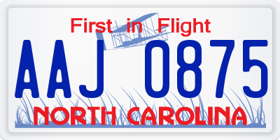 NC license plate AAJ0875
