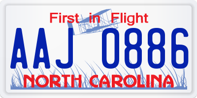 NC license plate AAJ0886