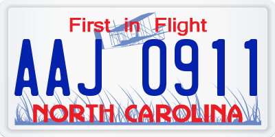 NC license plate AAJ0911