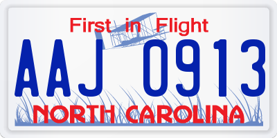 NC license plate AAJ0913
