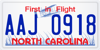 NC license plate AAJ0918