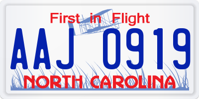 NC license plate AAJ0919