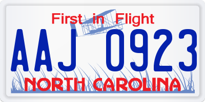 NC license plate AAJ0923