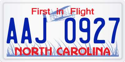 NC license plate AAJ0927