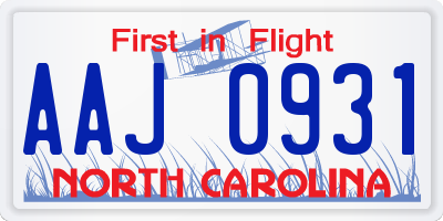 NC license plate AAJ0931