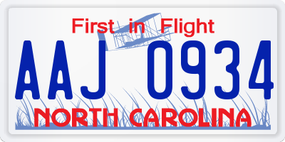 NC license plate AAJ0934