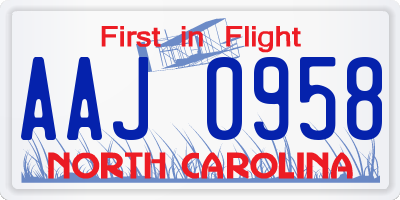 NC license plate AAJ0958