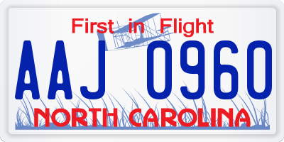 NC license plate AAJ0960