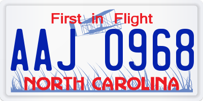 NC license plate AAJ0968