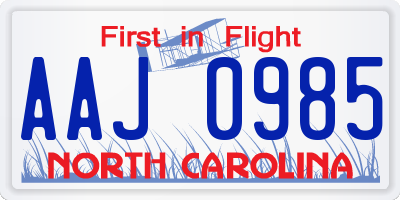 NC license plate AAJ0985