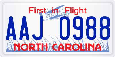 NC license plate AAJ0988