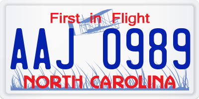 NC license plate AAJ0989