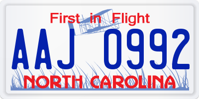 NC license plate AAJ0992