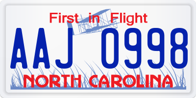 NC license plate AAJ0998