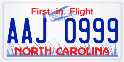NC license plate AAJ0999
